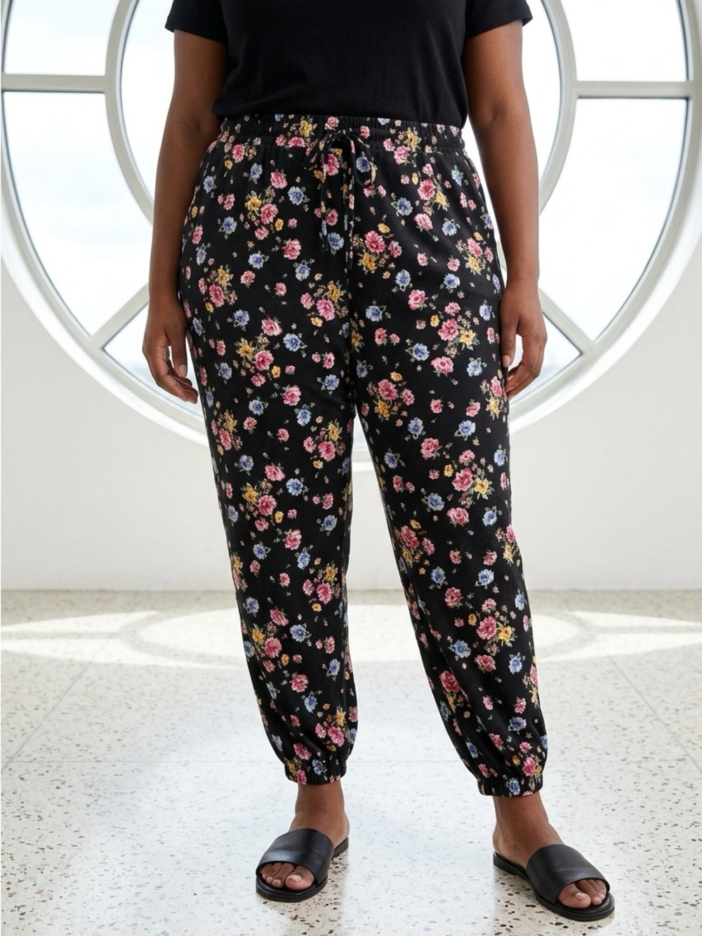 Torrid Baggy Black Floral Hawaiian Drawstring Casual Summer  Pants- Size 3X